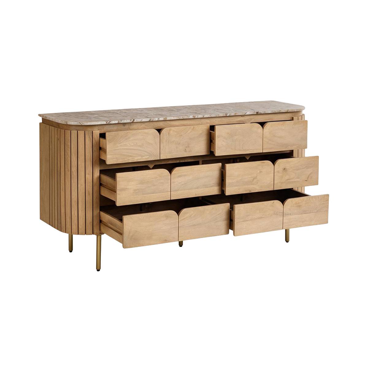 Commode 6 tiroirs en marbre et bois de manguier CYRENE bois clair, MADE IN MEUBLES