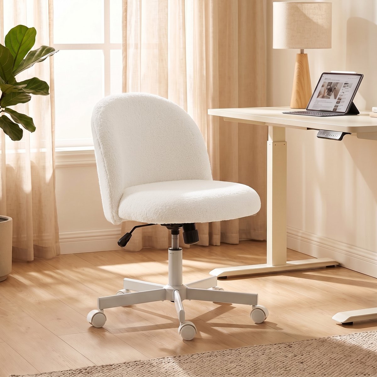 Chaise de bureau Tissu bouclette Blanc Crème blanc crème, HOMCOM