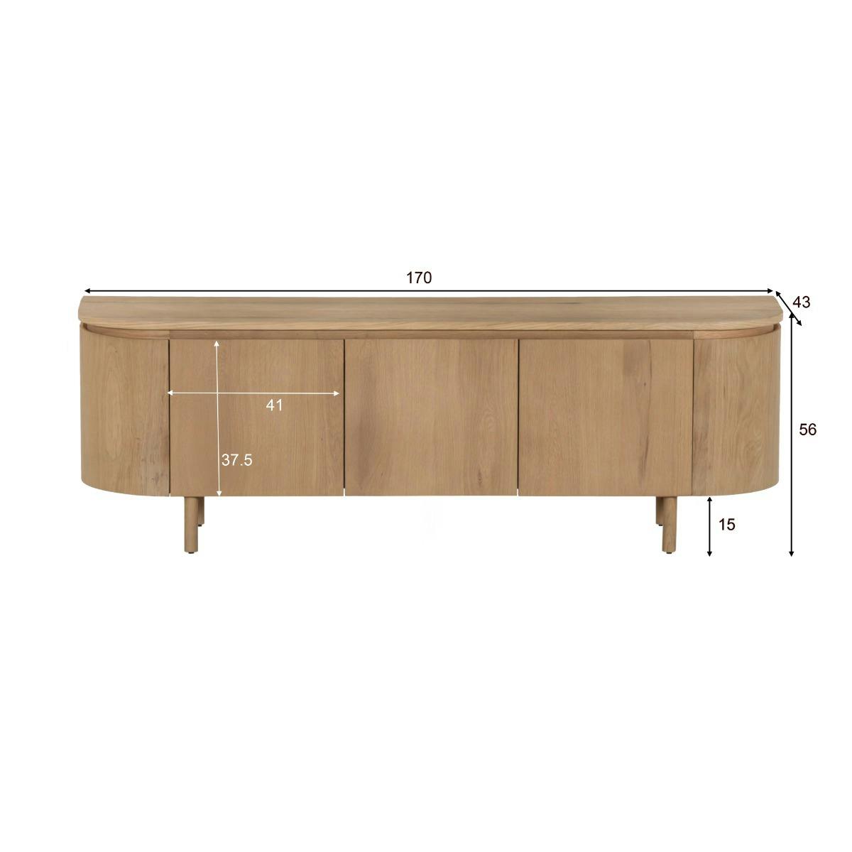 Meuble TV 3 portes en chêne, bords arrondis LOREN bois clair, PIER IMPORT