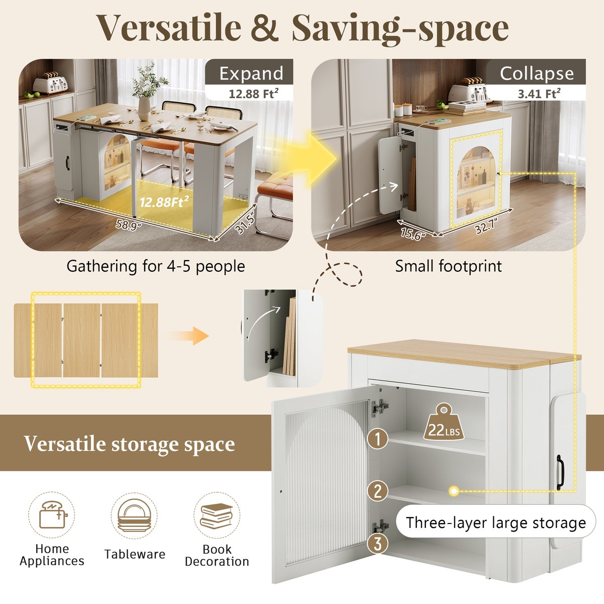 Table à manger extensible à allonge papillon intégrée, ELMOC chêne, MEUBLES COSY