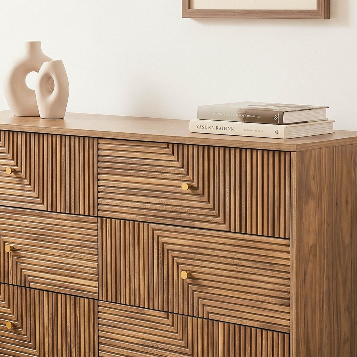 Commode 6 tiroirs façades lamellées EDEN bois clair, CALICOSY