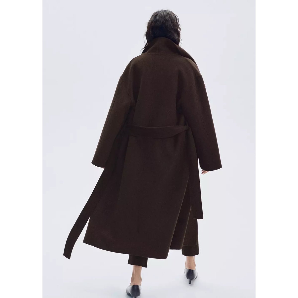 Manteau laine ceinture chocolat, MANGO