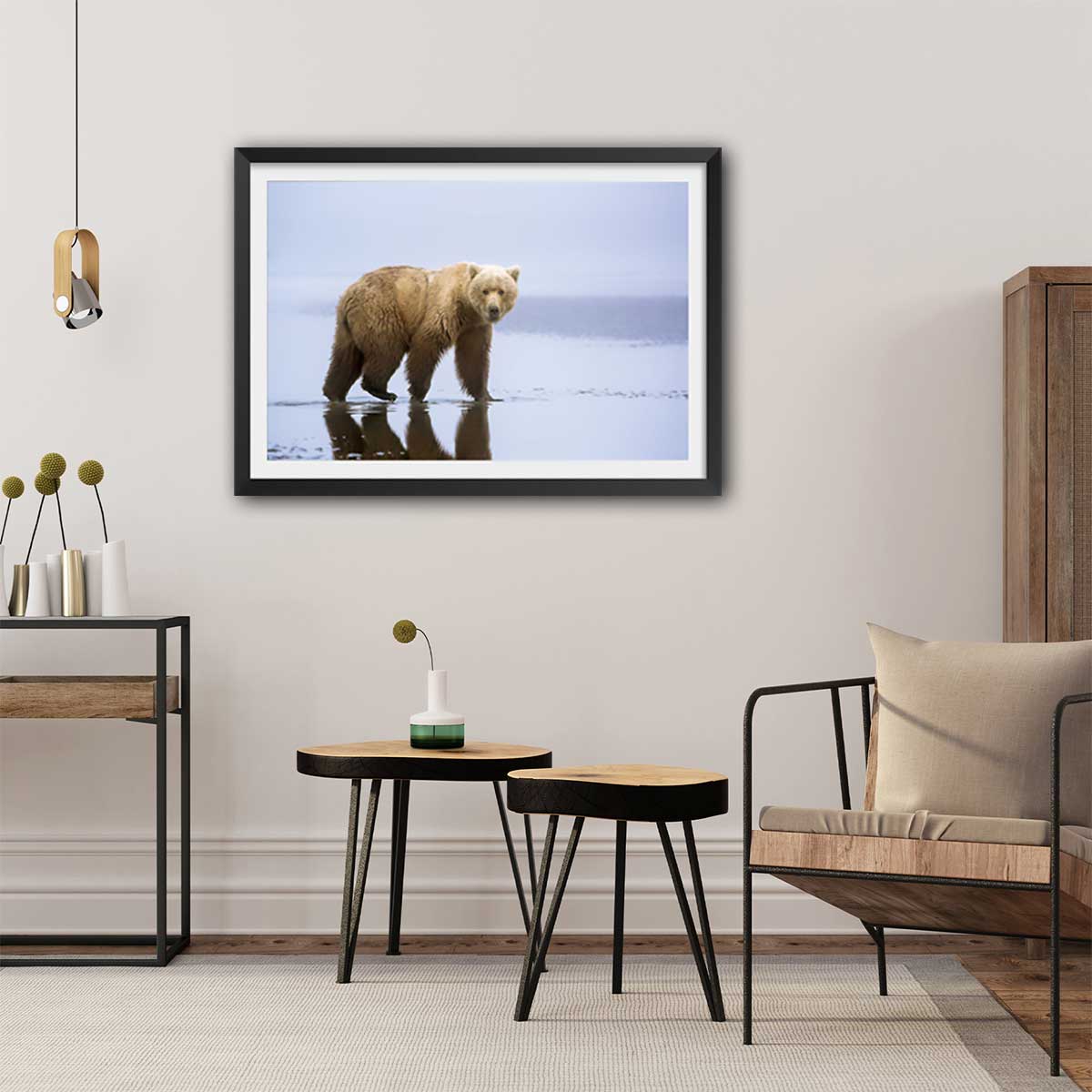 Affiche la marche de l'Ours affiche + cadre en bois - noir, HEXOA