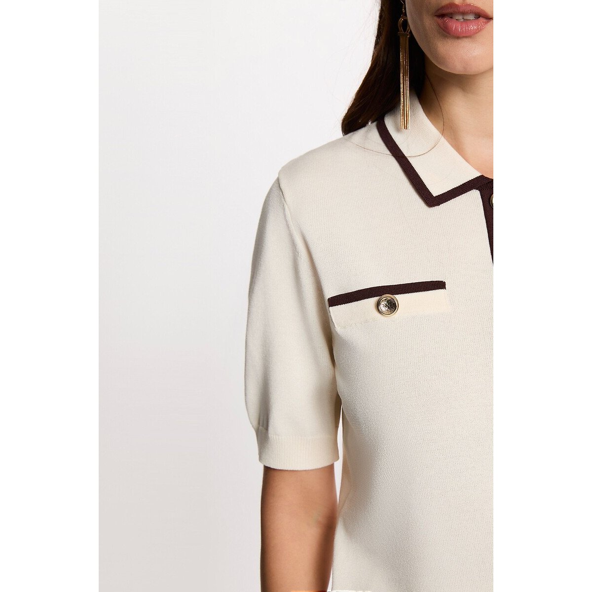 Gilet manches courtes ivoire/chocolat, MORGAN