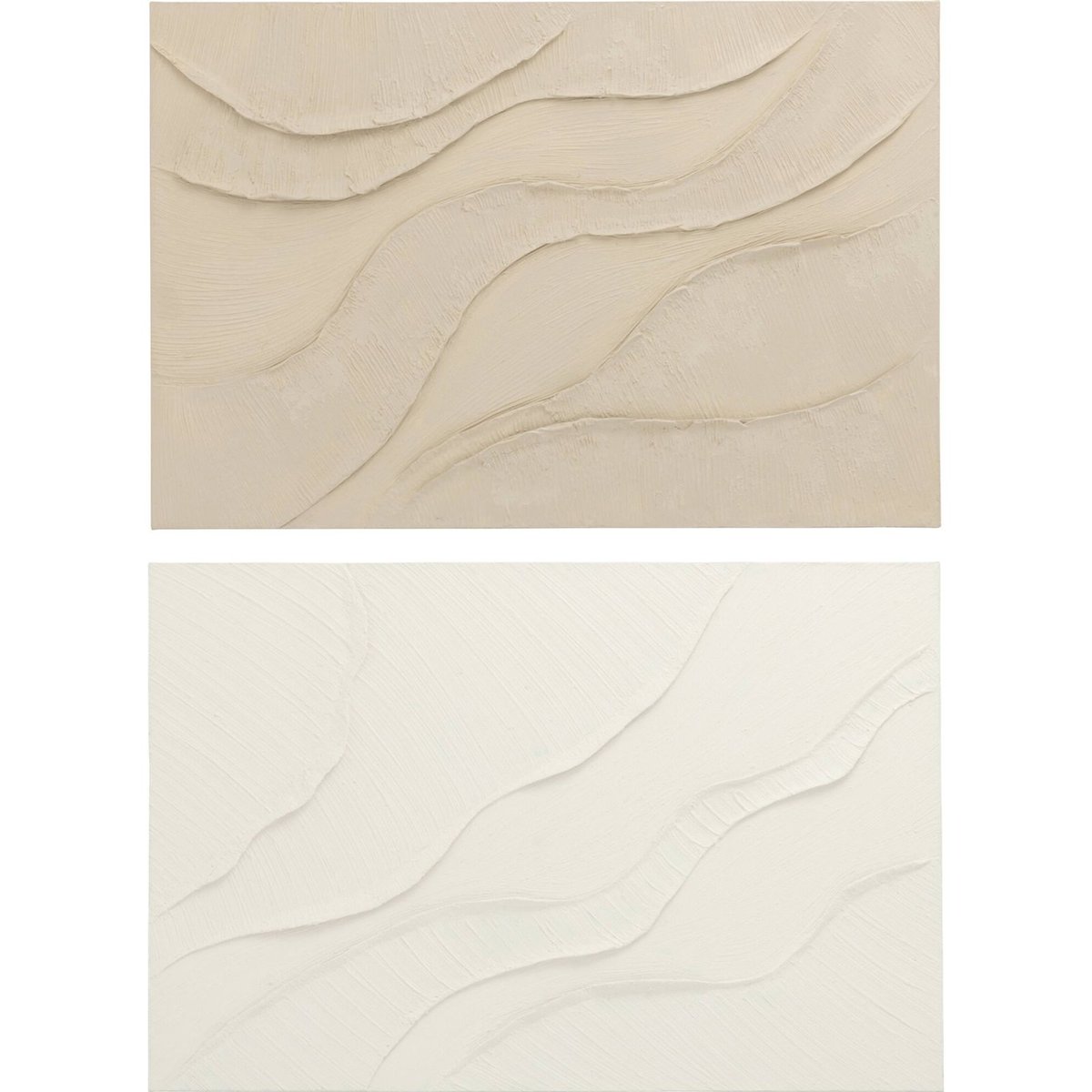 Tableau abstrait toile effet vague, Lot de 2 écru et beige, RECOLLECTION