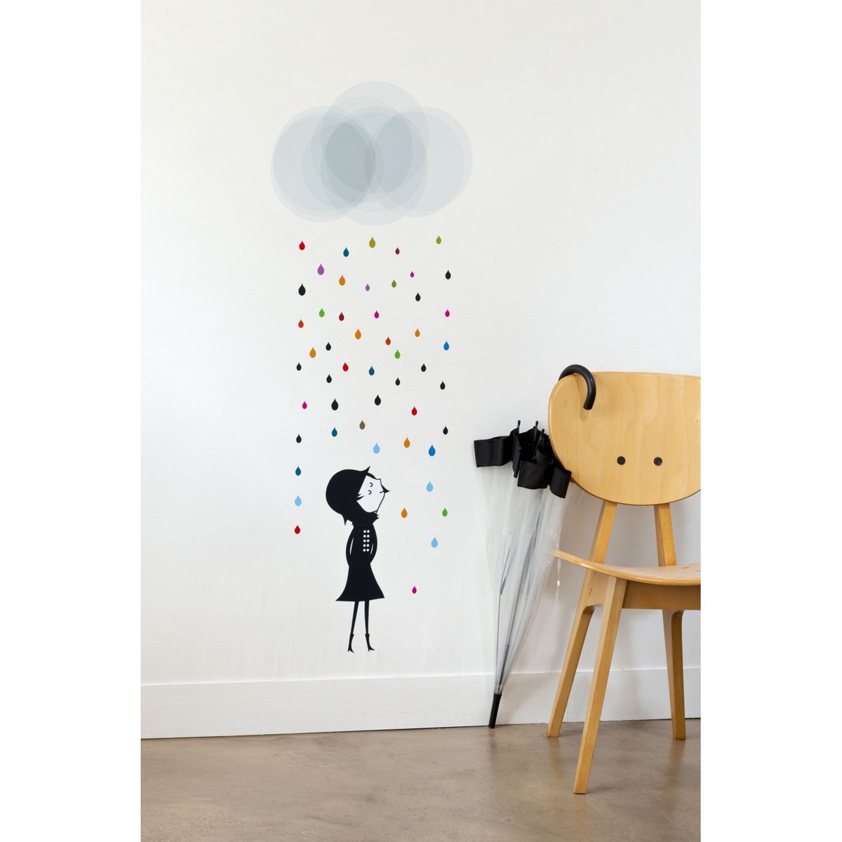Sticker Mural Mademoiselle sous la Pluie multicolore, ARCHIV