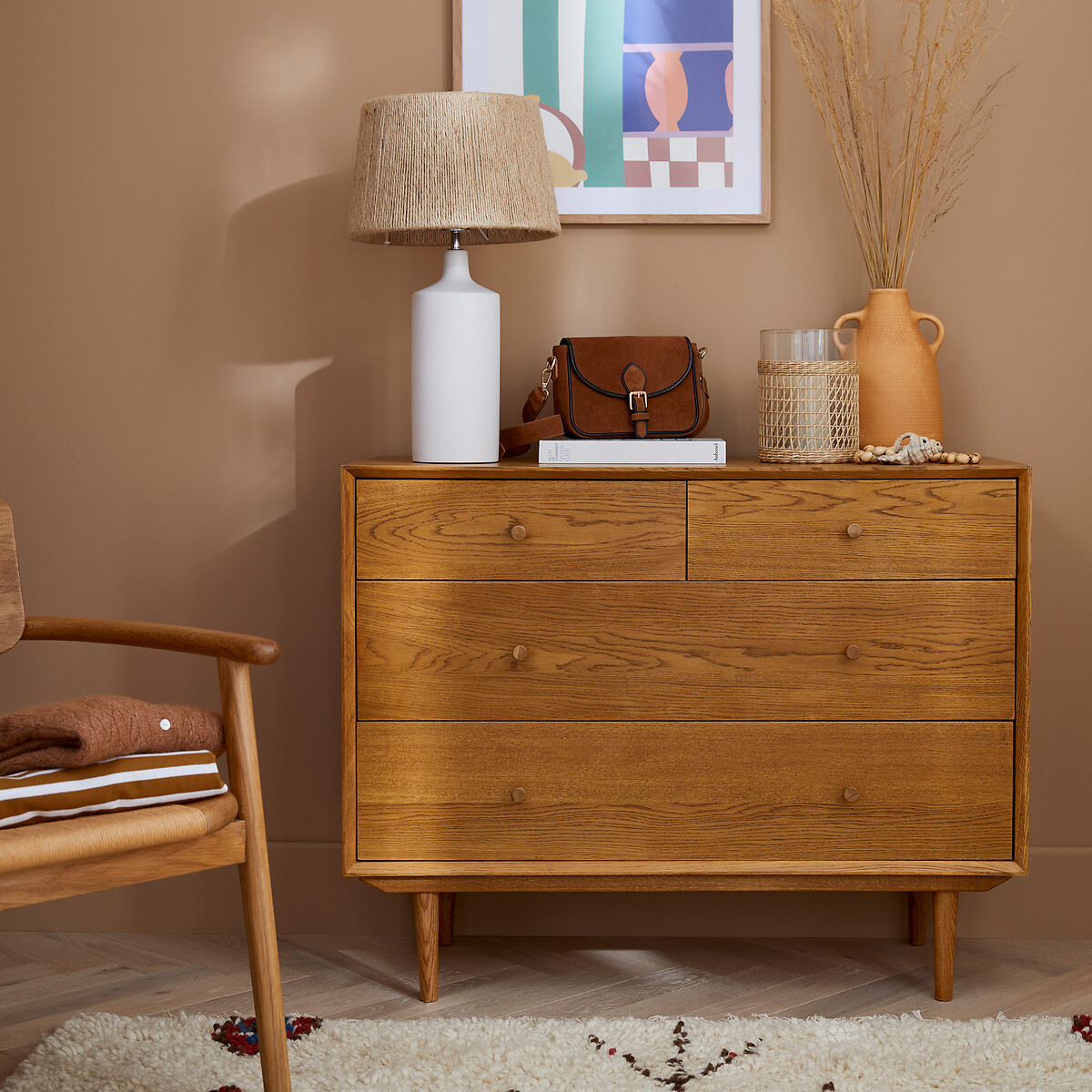 Commode vintage 4 tiroirs, Quilda bois clair chêne, LA REDOUTE INTERIEURS