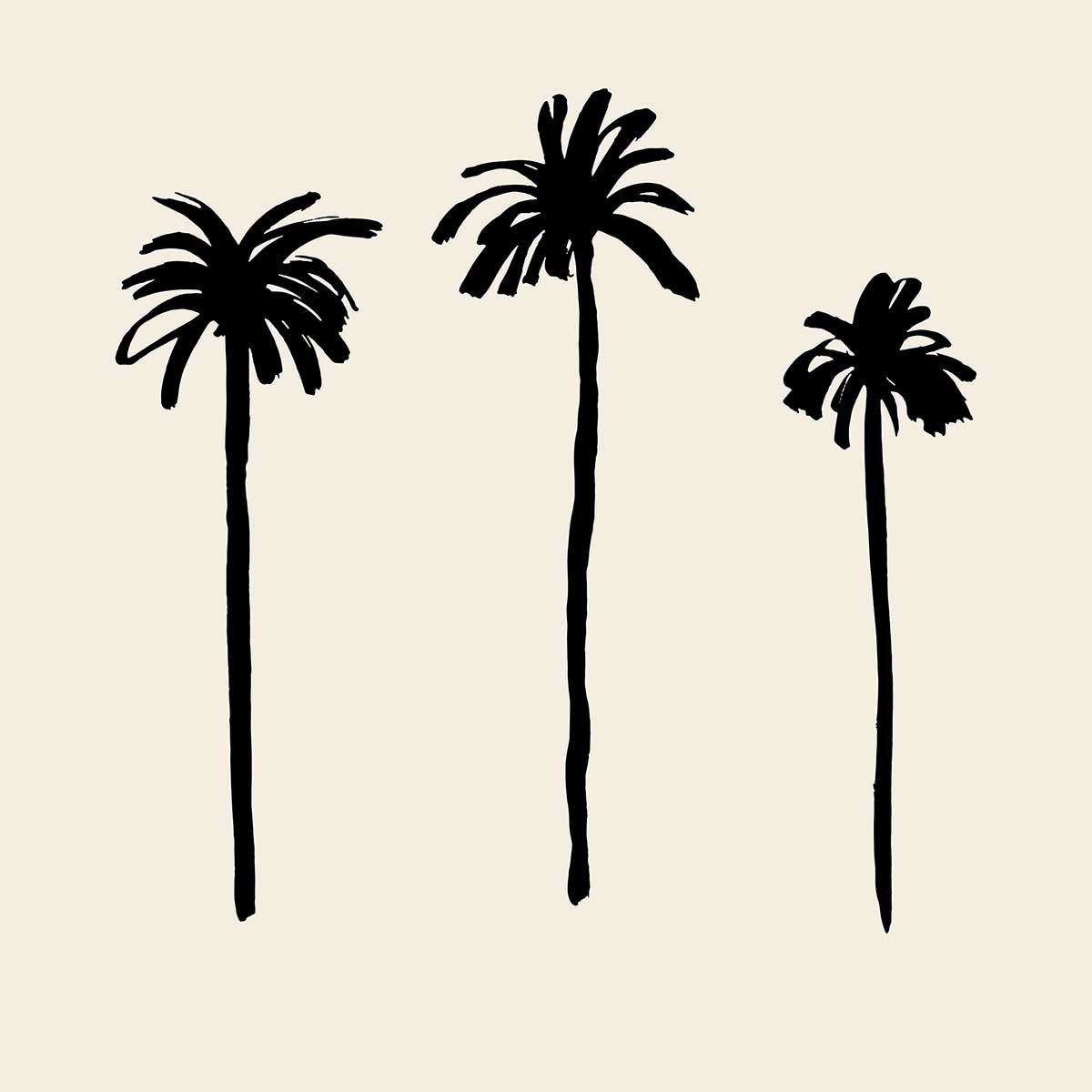 Affiche deco three black palm tree affiche + cadre en bois - noir, HEXOA