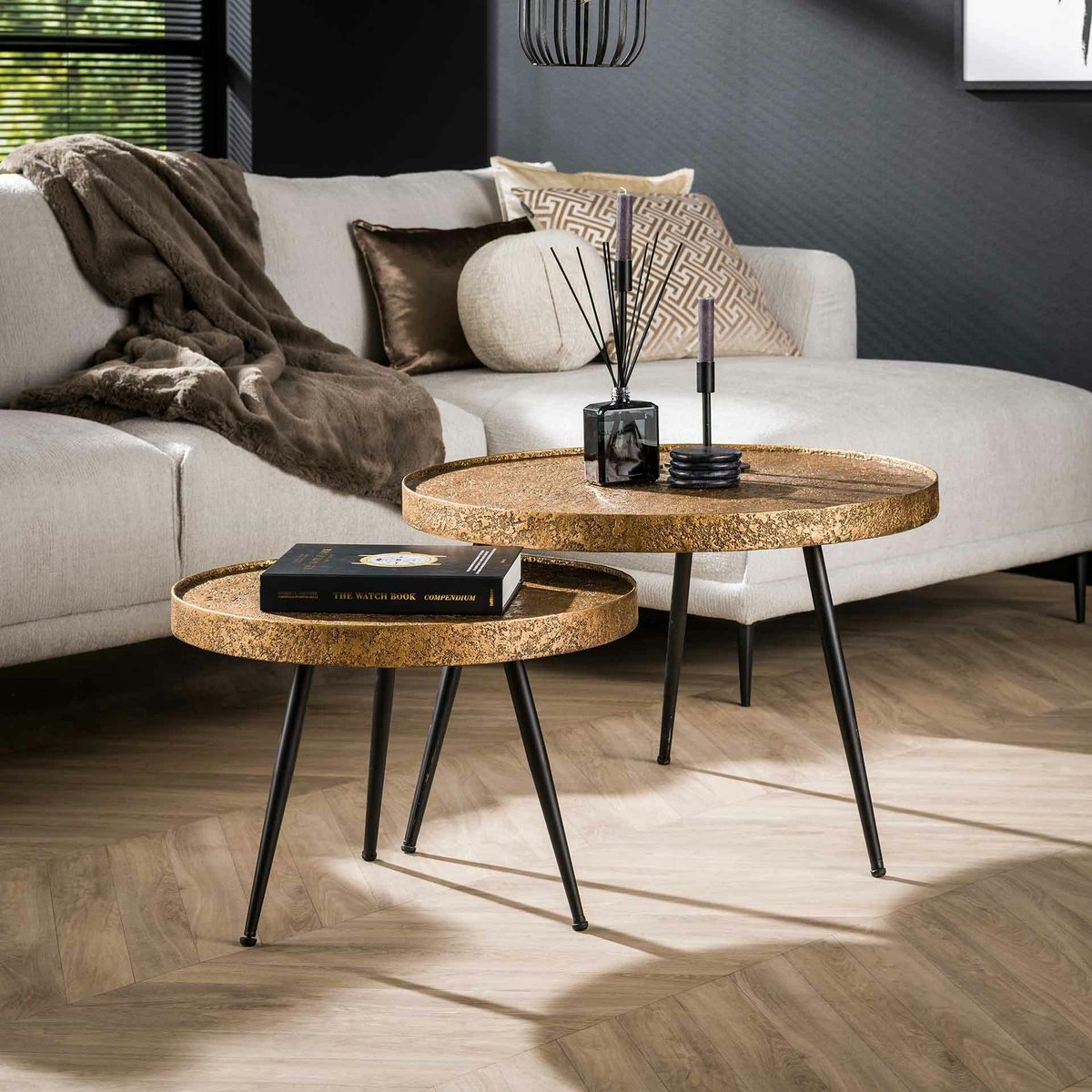 Table gigogne industrielle effet métal doré (lot de 2) doré, PIER IMPORT
