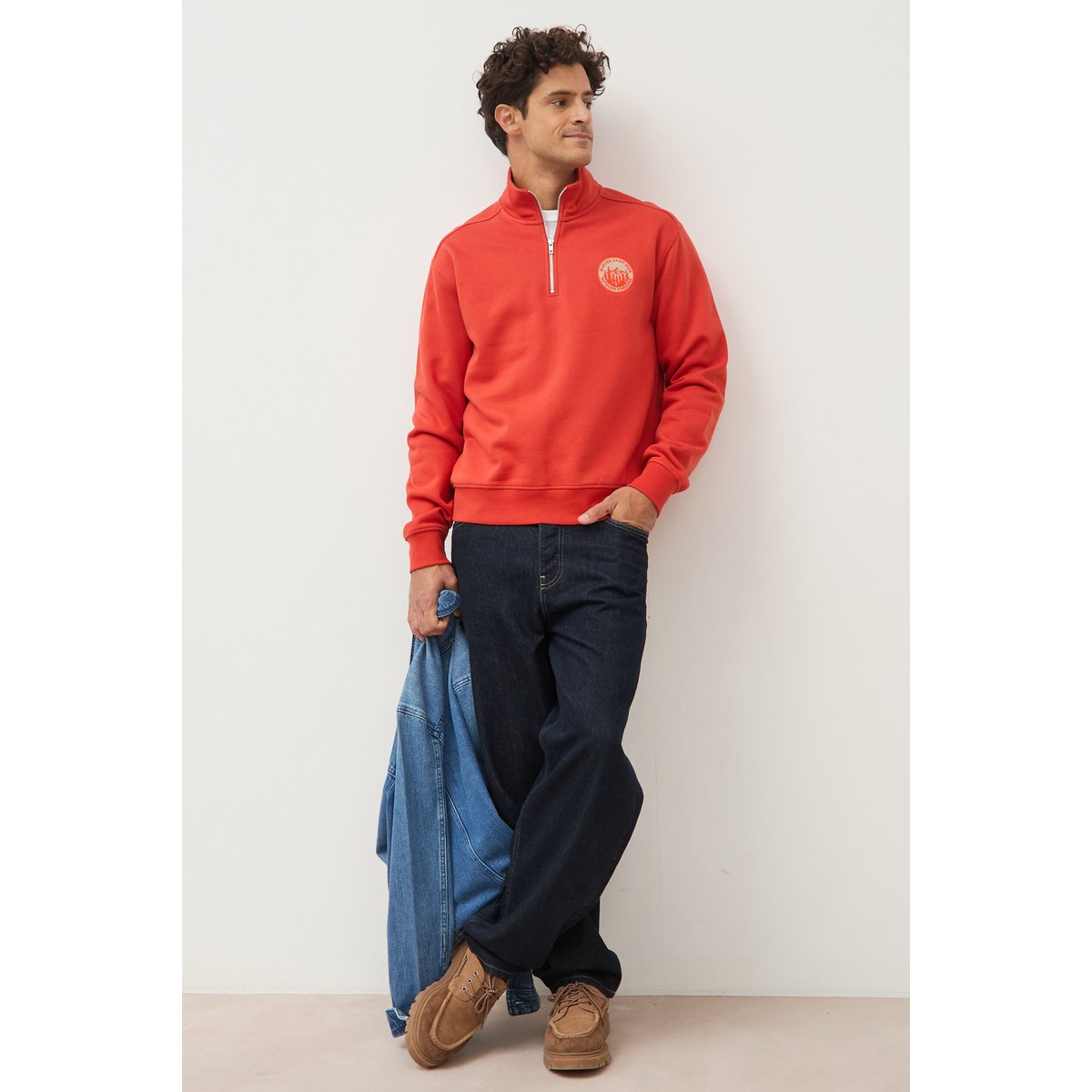 Sweat col camionneur manches longues orange foncé, BONOBO