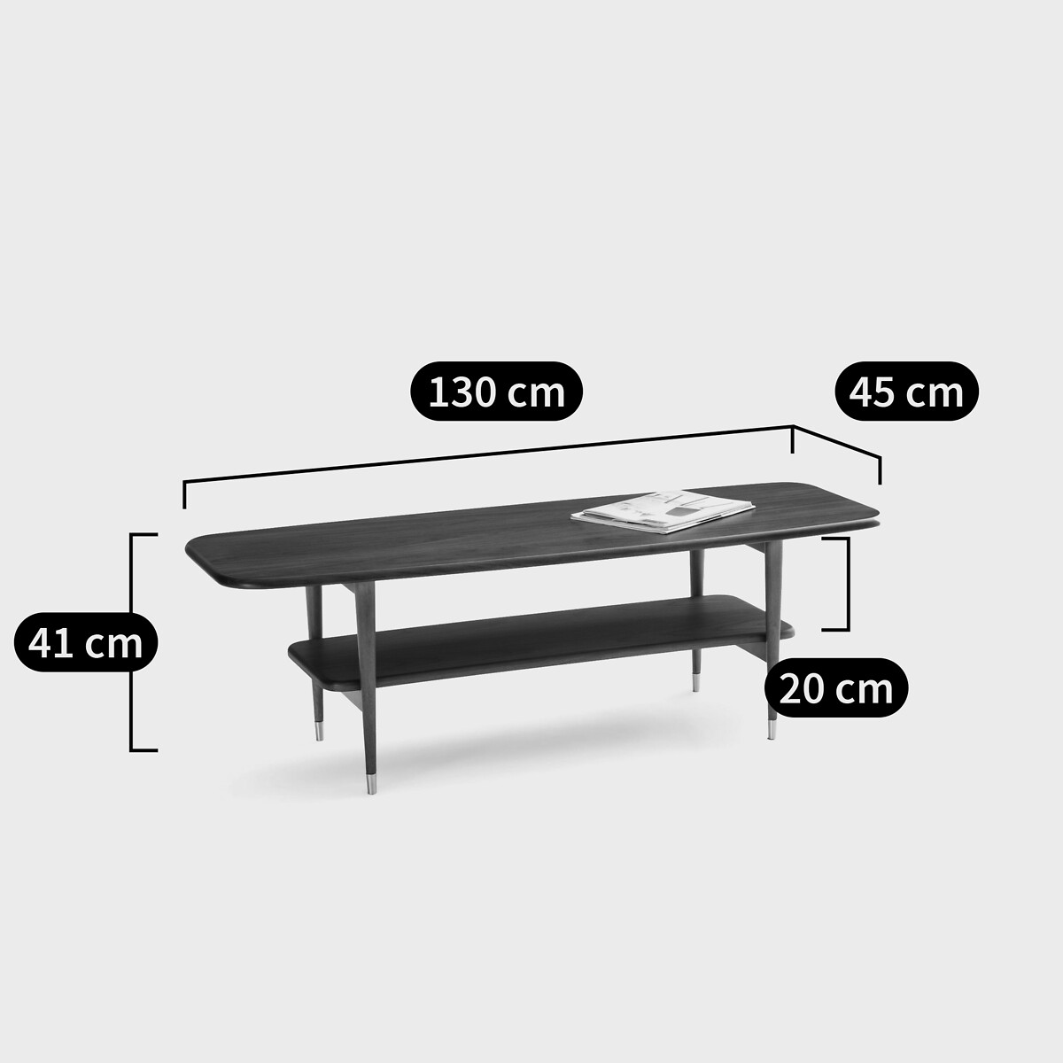 Table basse vintage, plaqué noyer, double plateau, bord chanfreiné, RONDA noyer, LA REDOUTE INTERIEURS