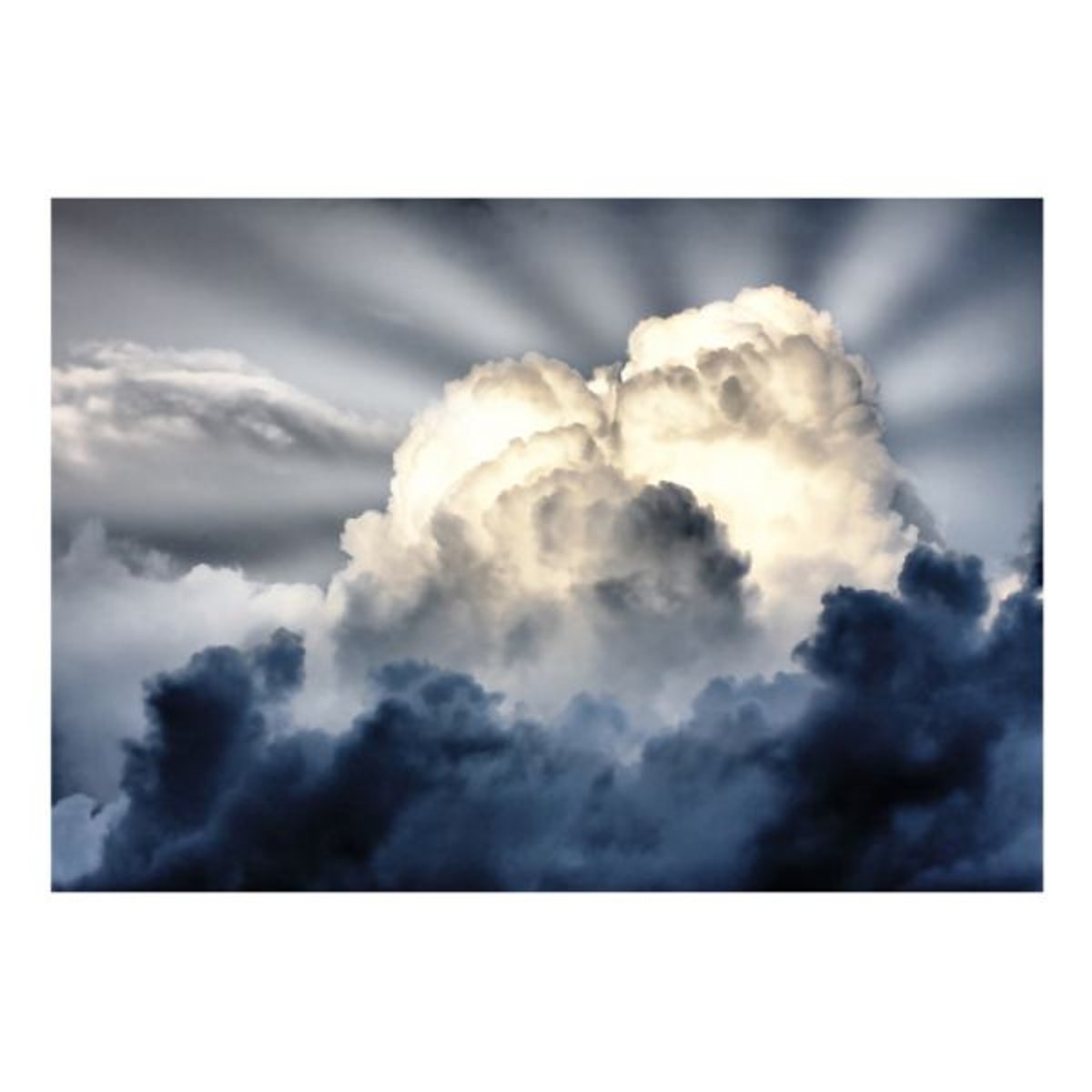 Papier peint intissé panoramique Paysage Rayons de soleil sur un ciel nuageux gris / argent, EDEN