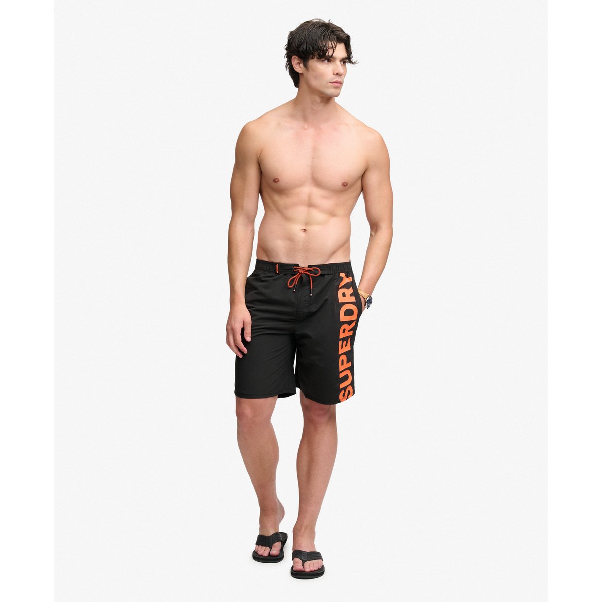 Short de surf classique à logo longueur 48 cm noir, SUPERDRY
