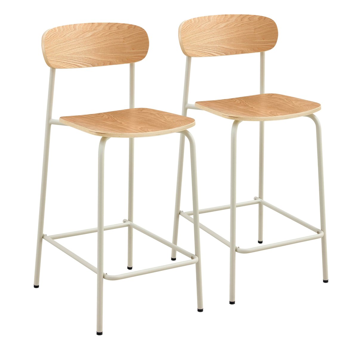 Lot de 2 chaises hautes en métal et bois, LILA beige, OVIALA