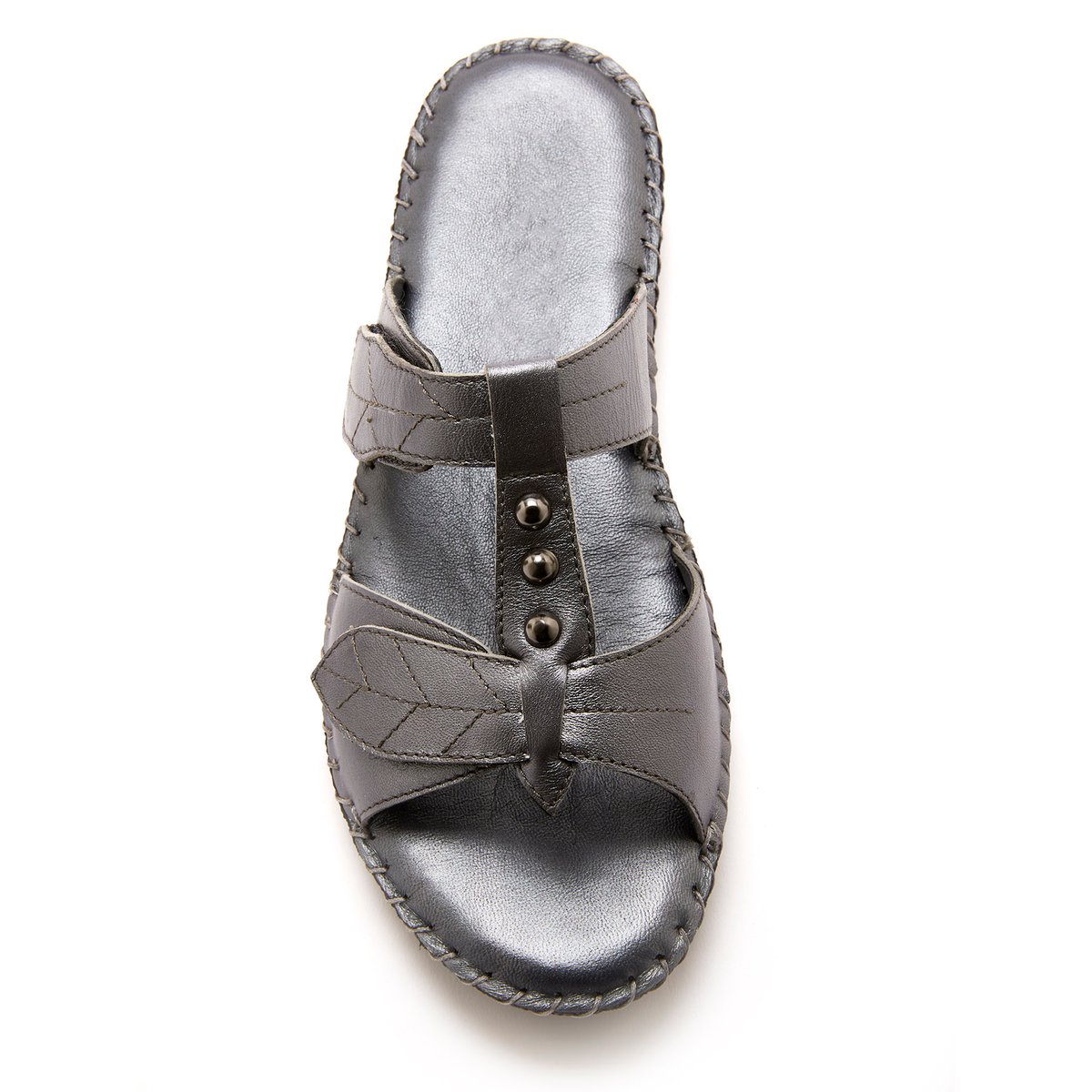 Mules ouverture totale cuir gris métallisé, PEDICONFORT