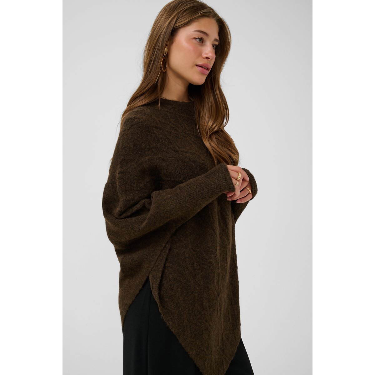 Poncho marron java melange, CREAM