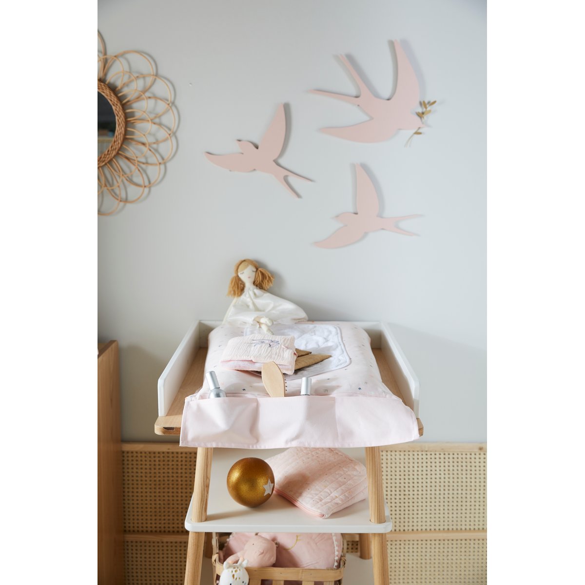Lot de 3 hirondelles murales rose clair uni, VERTBAUDET