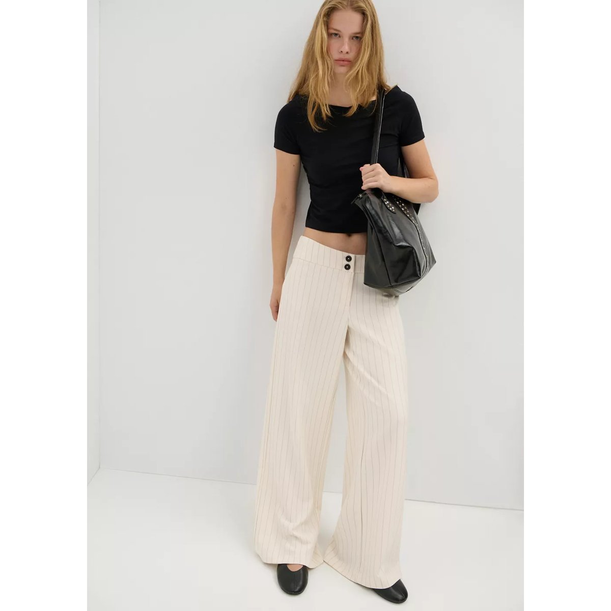Pantalon droit fines rayures blanc cassé, MANGO TEEN