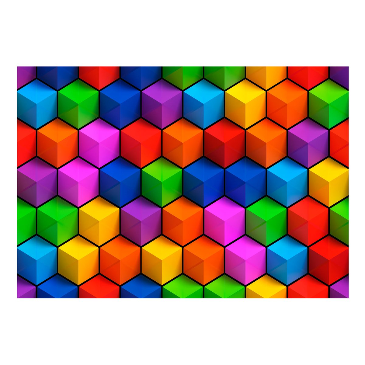 Papier peint intissé panoramique 3D et Perspective Colorful Geometric Boxes multicouleur, EDEN