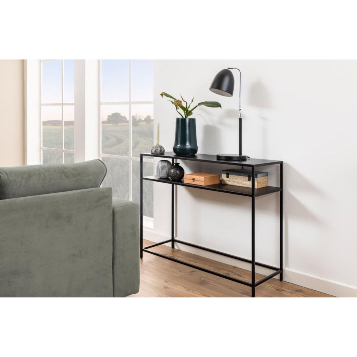 Console rectangulaire double plateau en métal noir L100 - CASSIA noir, HELLIN, DEPUIS 1862