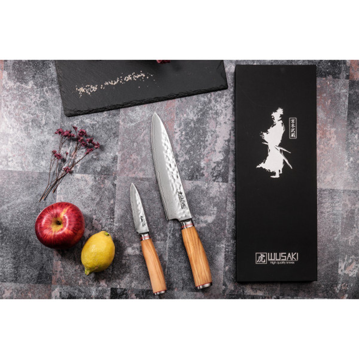 2 couteaux Damas 10Cr en coffret élégant v002237, WUSAKI