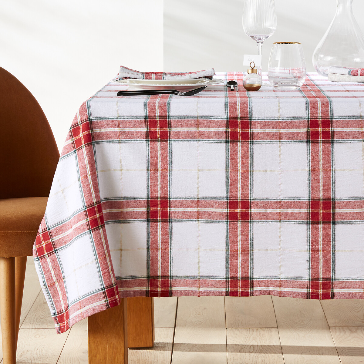 Thanksgiving Linen and Cotton Blend Tablecloth white/red, LA REDOUTE INTERIEURS