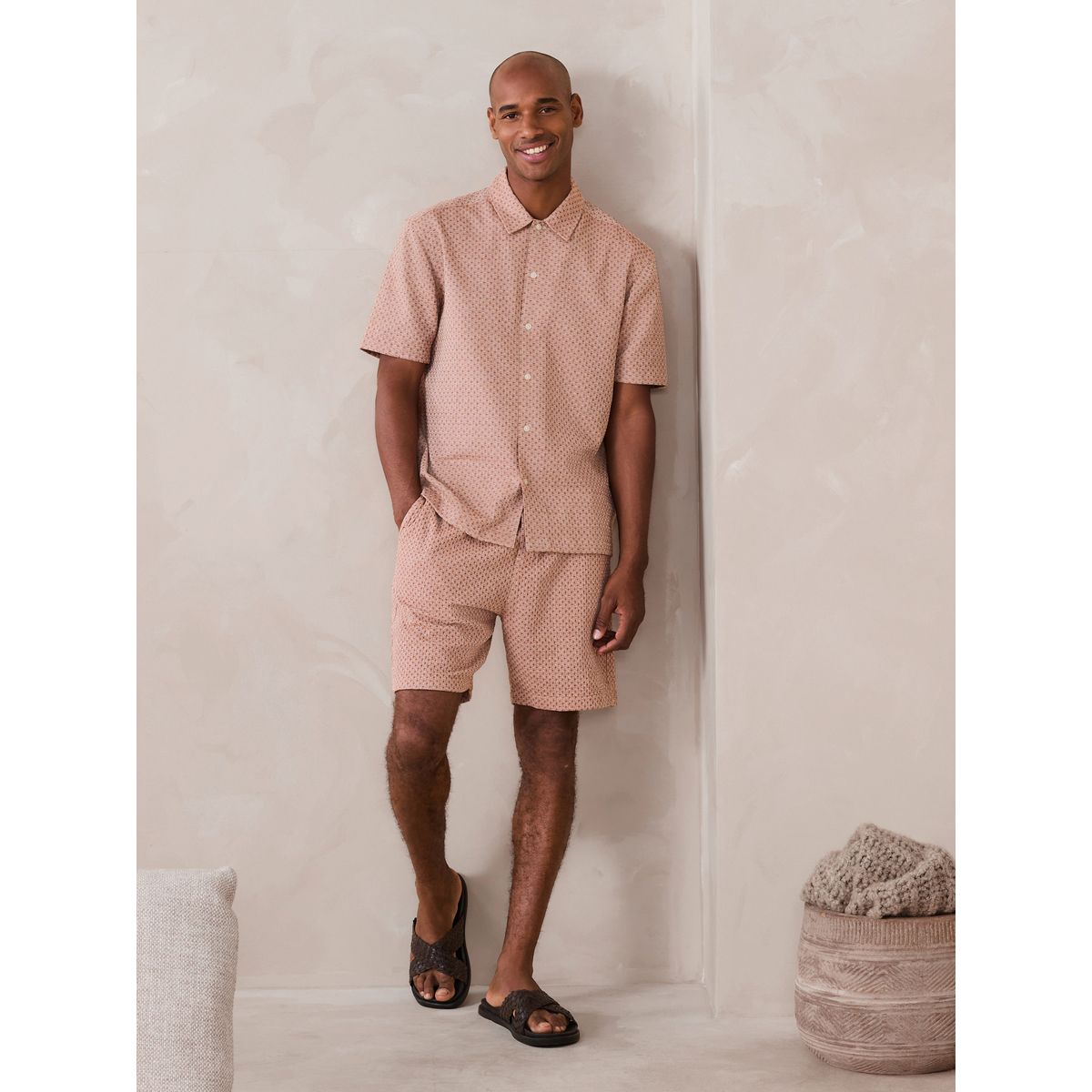 Chemise à manches courtes en tissu gaufré marron rouille, NEXT