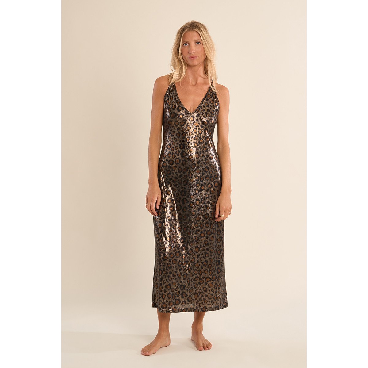 Longue robe de plage, imprimée léopard noir, MOLLY BRACKEN
