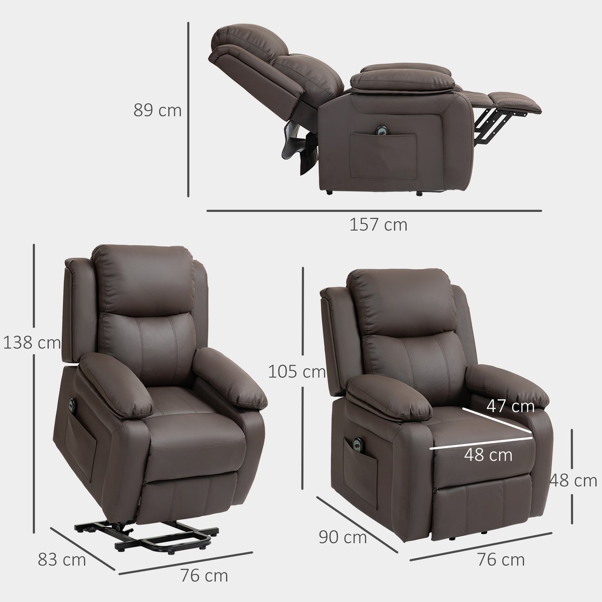 Fauteuil releveur électrique PU Marron marron foncé, HOMCOM