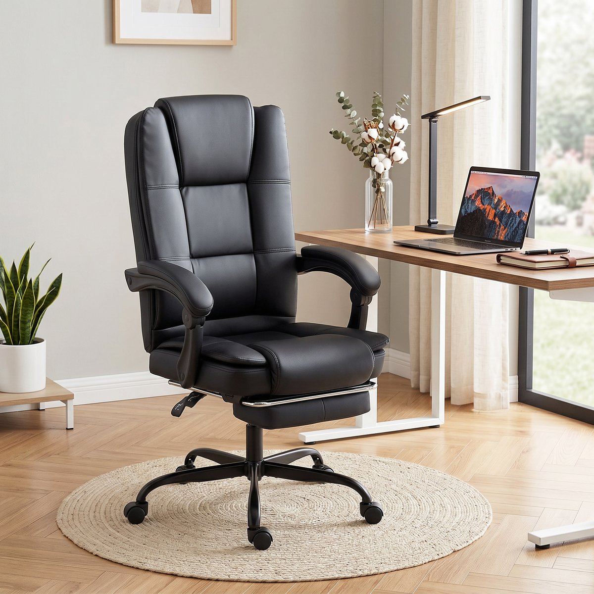 Chaise de bureau PU Noir noir, HOMCOM