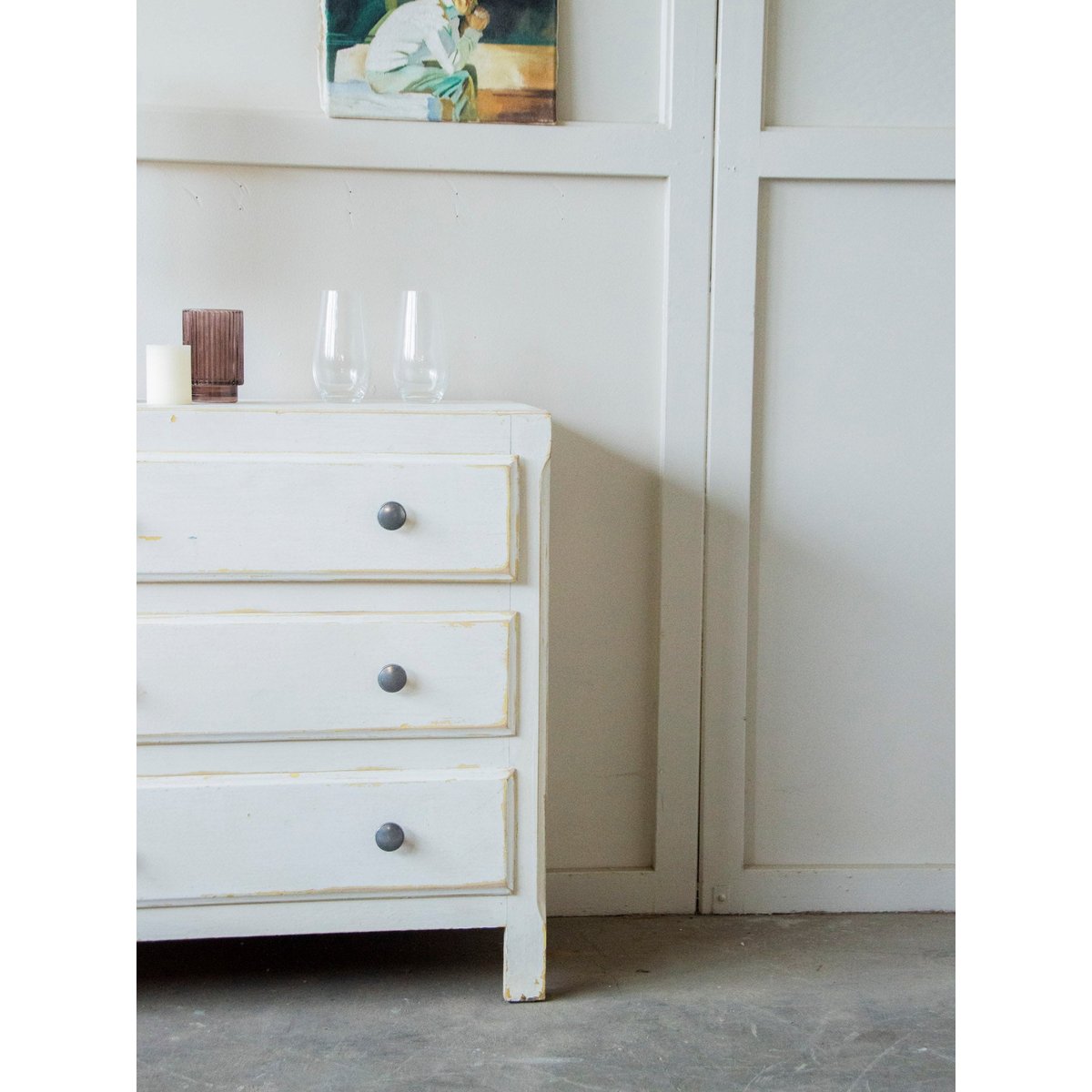 Commode en bois patinée Garance N°179 - Bon état blanc, DEBONGOUT