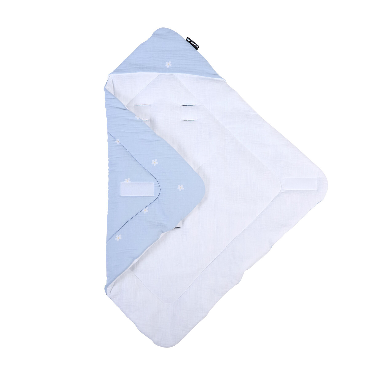Couverture enveloppante bébé mousseline fleur bleu, CHILDHOME