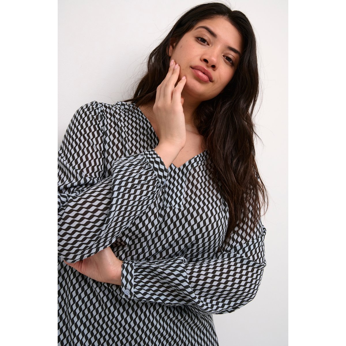 Blouse à manches longues gris_bleu imprimé grey_celestialblue wavy print, KAFFE CURVE