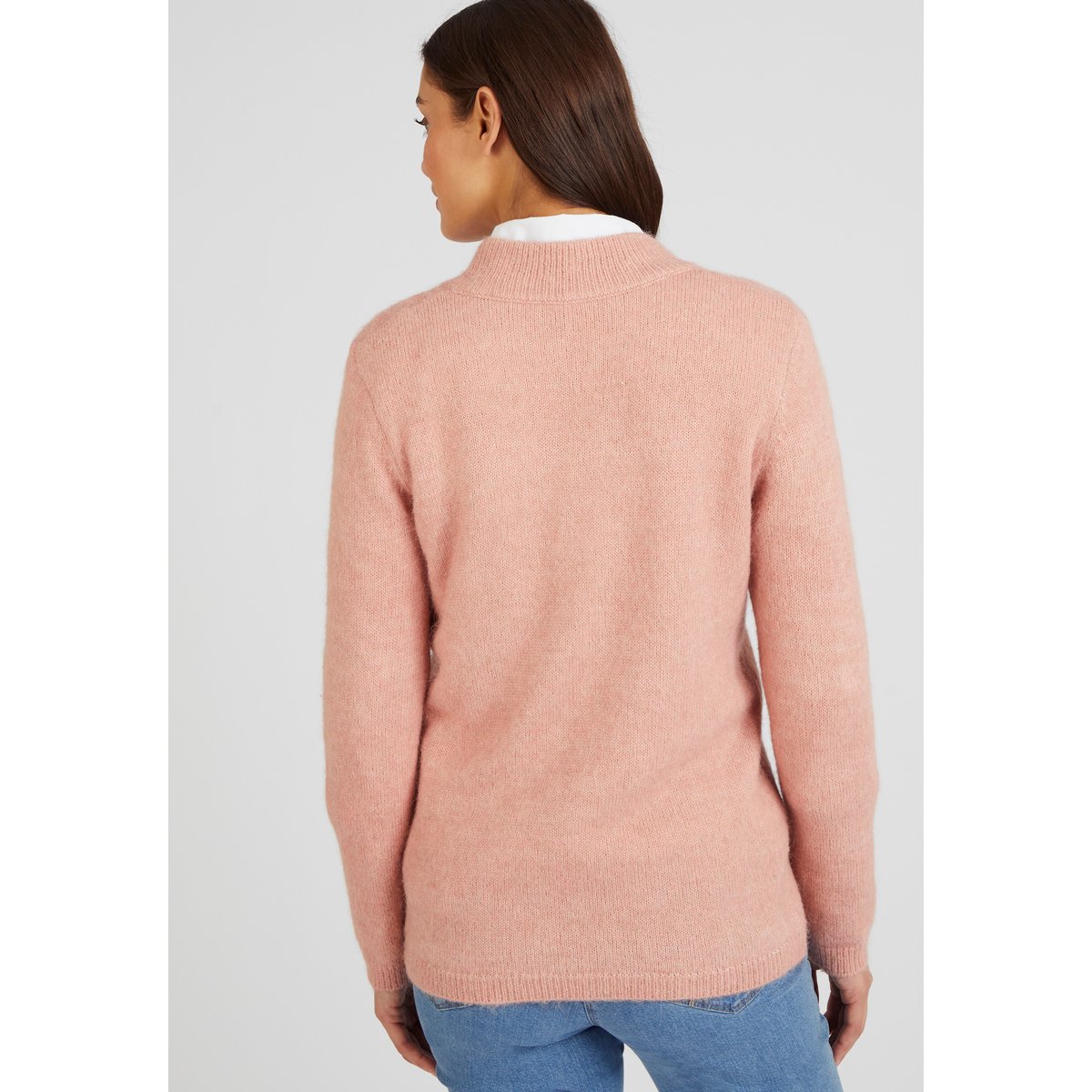 Pull col zippé mélange alpaga rose chiné, DAMART