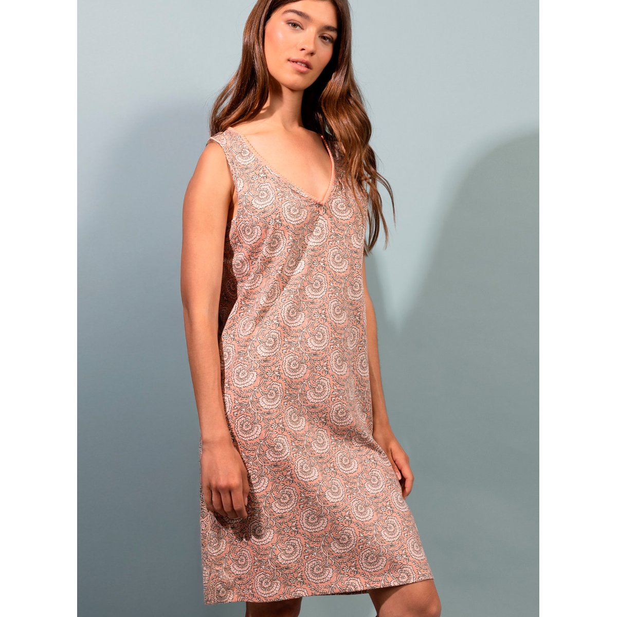 Chemise de nuit sans manches Green Garden beige, ADMAS