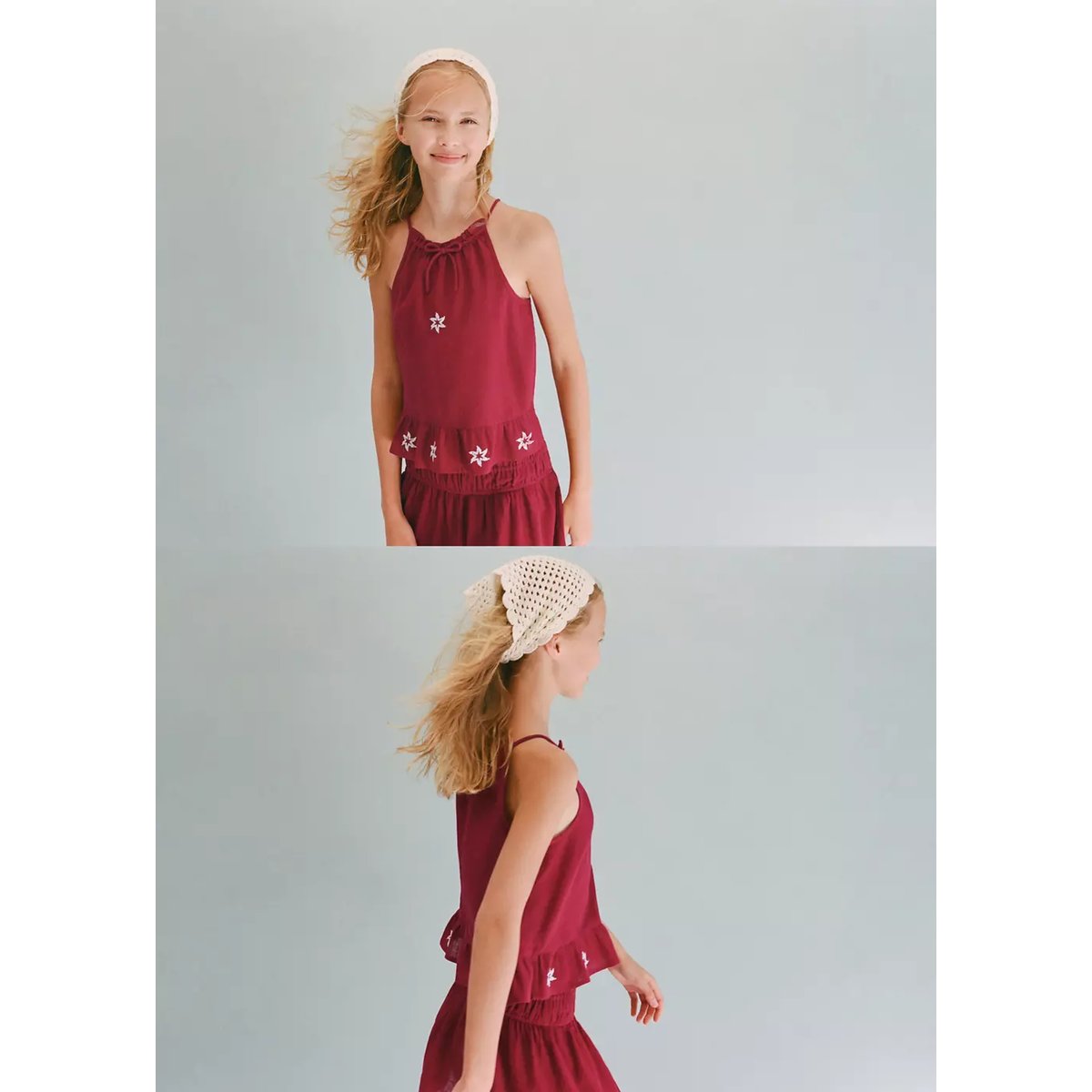 Top dos-nu avec détails brodés bordeaux, MANGO KIDS