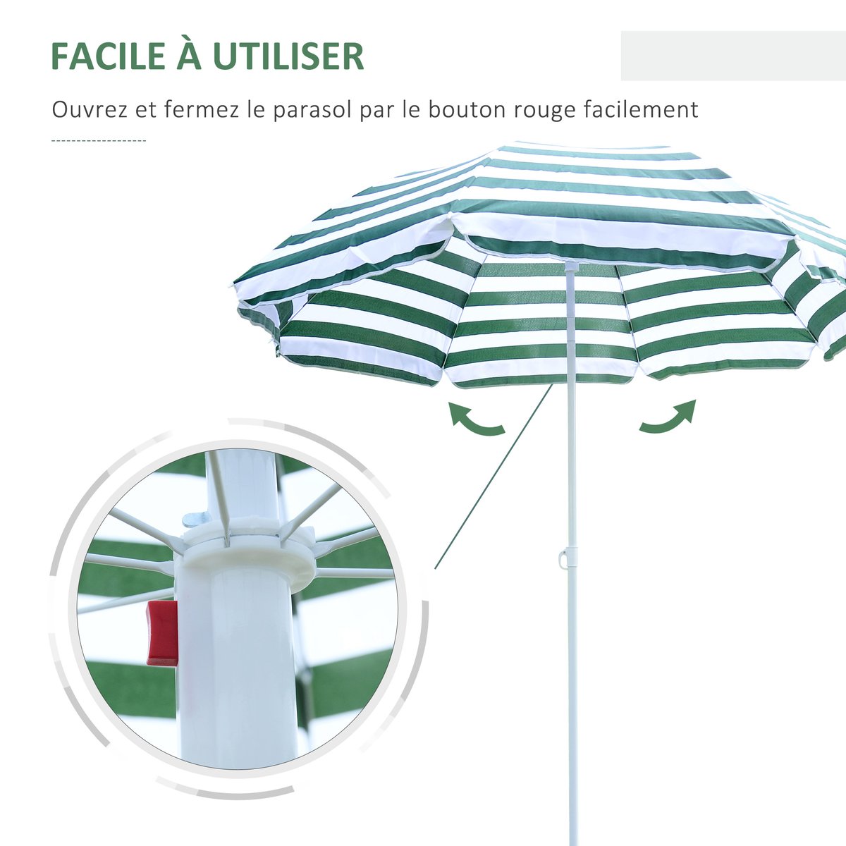 Parasol de plage Tissu de polyester vert et vert, OUTSUNNY