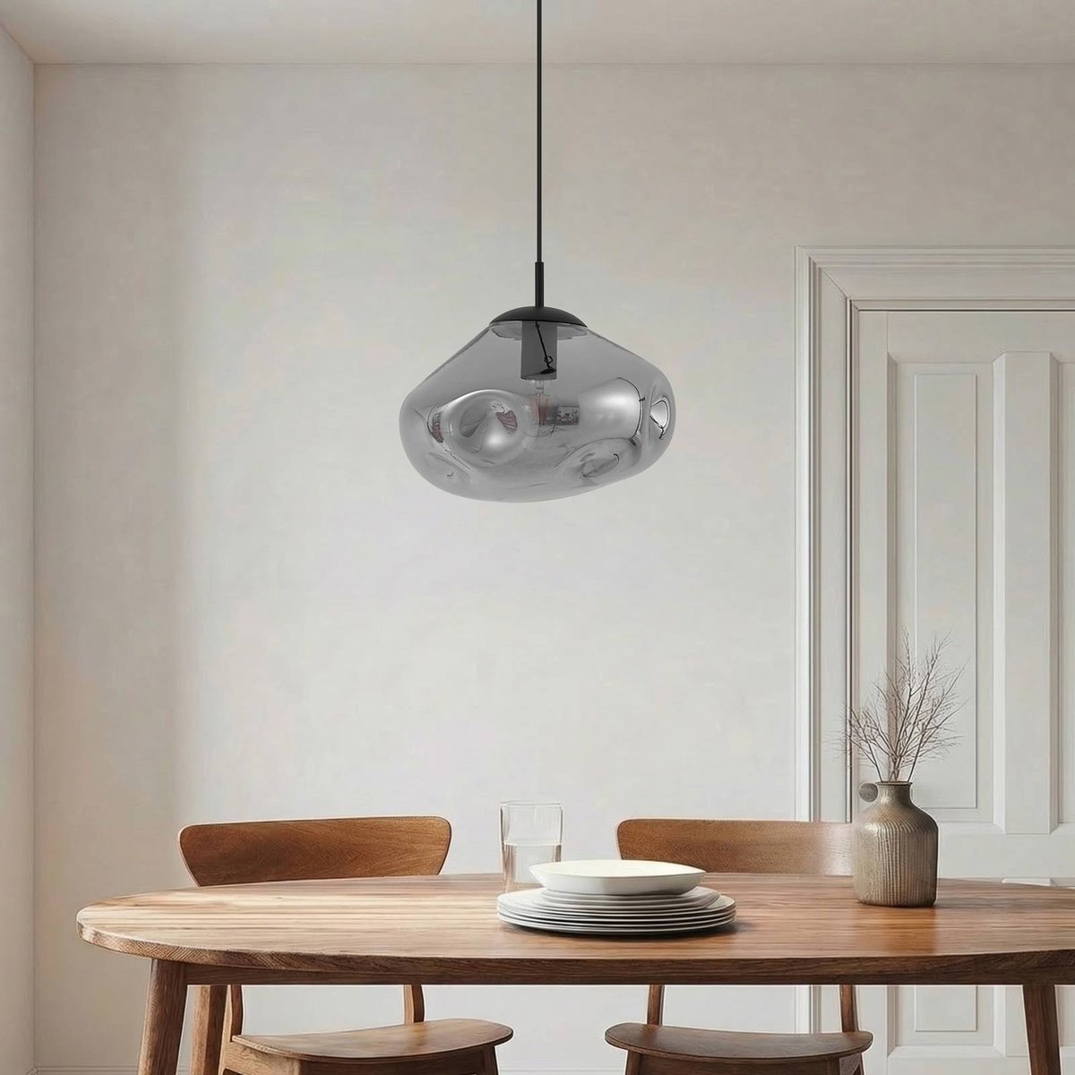 Suspension en verre design, Lelia gris fumé, noir sable, LINDBY