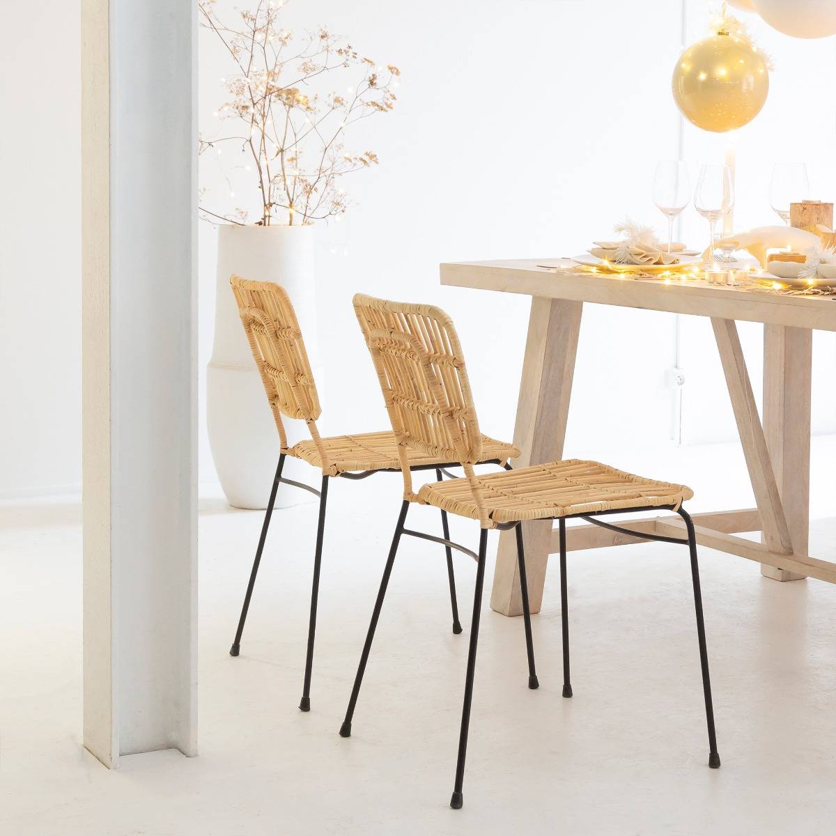 Lot de 2 chaises en rotin SÉLINA bois clair, MADE IN MEUBLES 