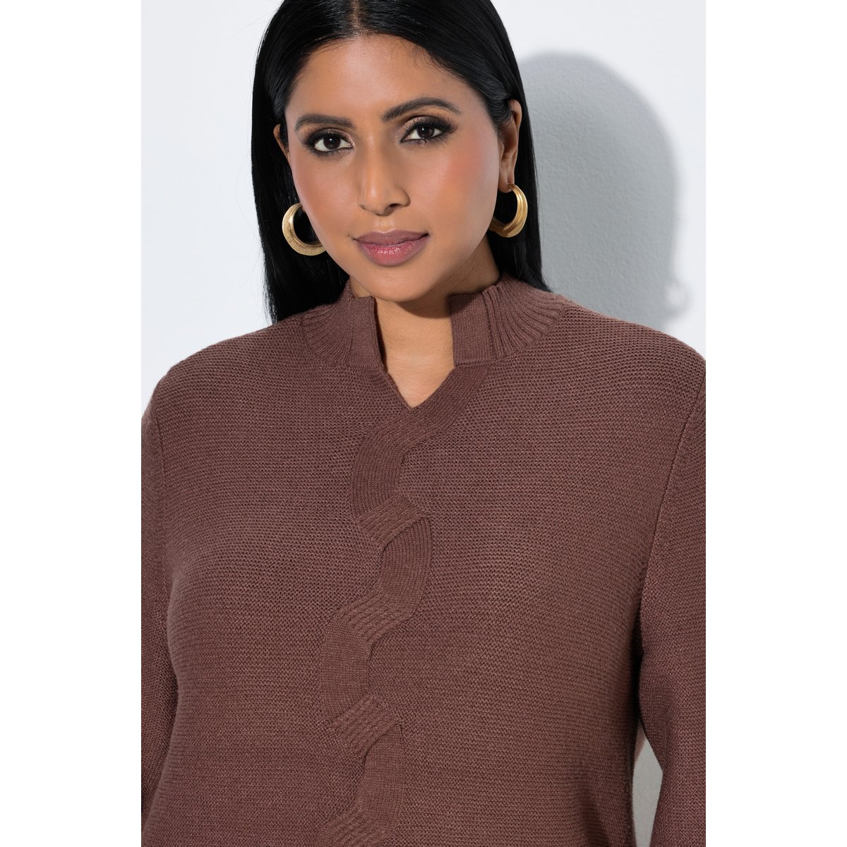 Pull maille envers, motif torsadé marron, ULLA POPKEN