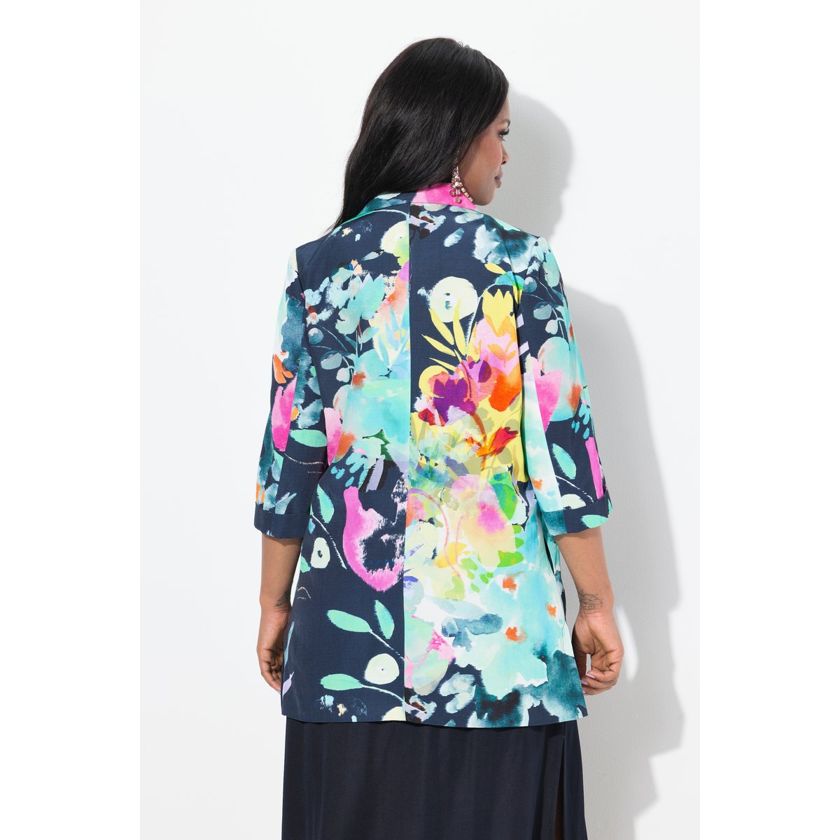 Veste côtelée. Col à revers et bleu moyen, ULLA POPKEN