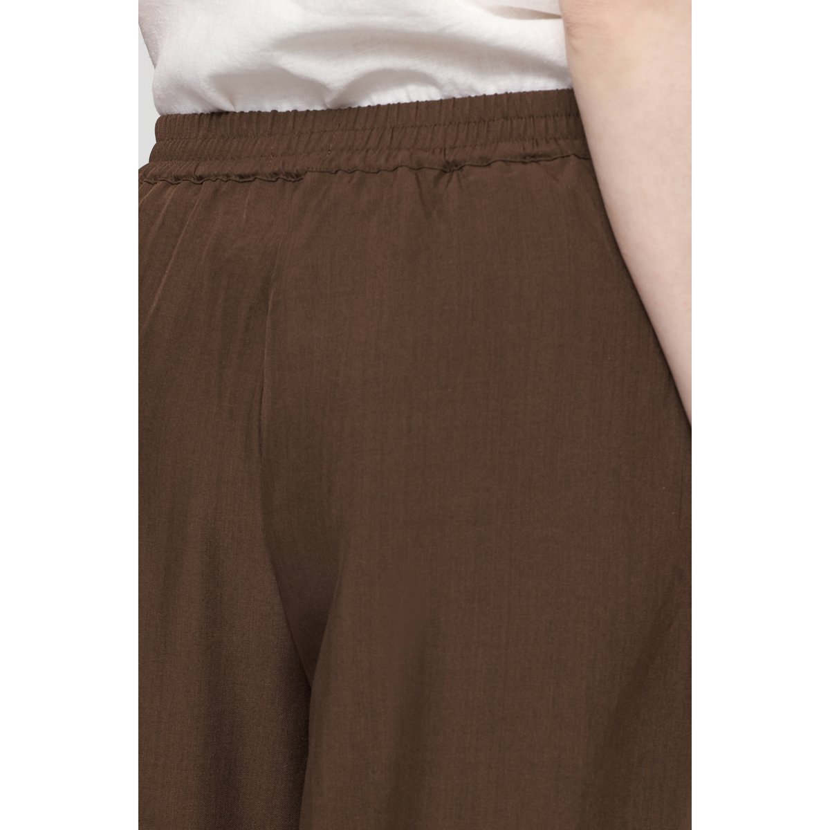 Pantalon taille haute, jambes larges, bas elastiqué slate black melange, ICHI