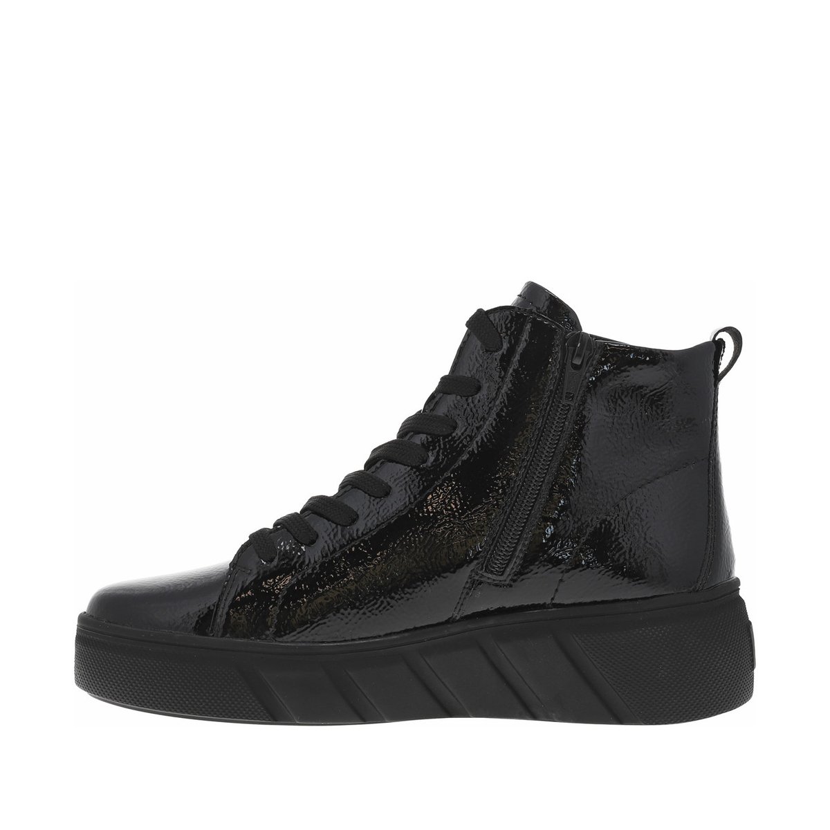 Bottines cuir talon plat noir vernis, RIEKER