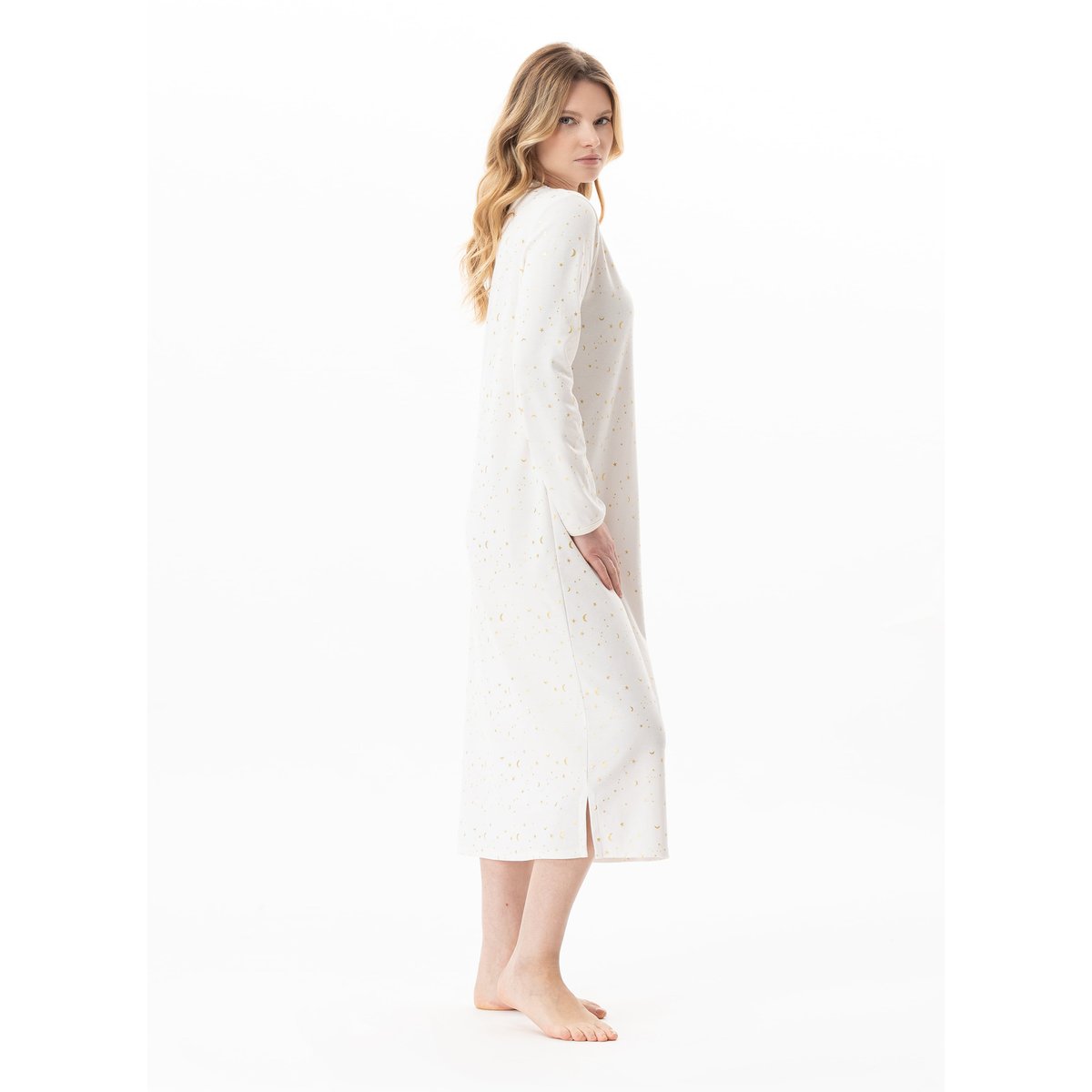 Chemise de nuit longue en coton LUNA 111 ecru, LE CHAT