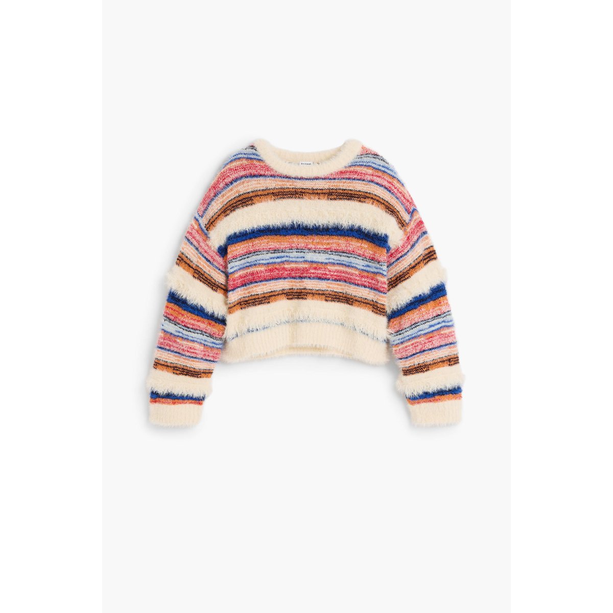 Pull court à rayures beige, DESIGUAL