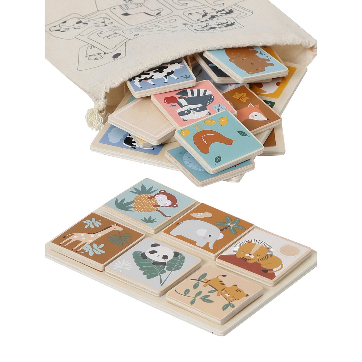Loto des animaux en bois beige, VERTBAUDET