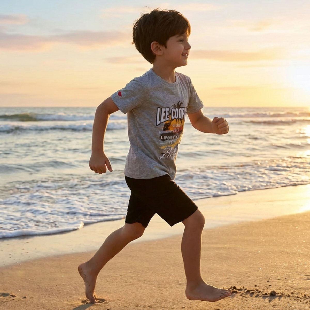 T-shirt manches courtes imprimé plage, col rond AVENTURE gris, LEE COOPER