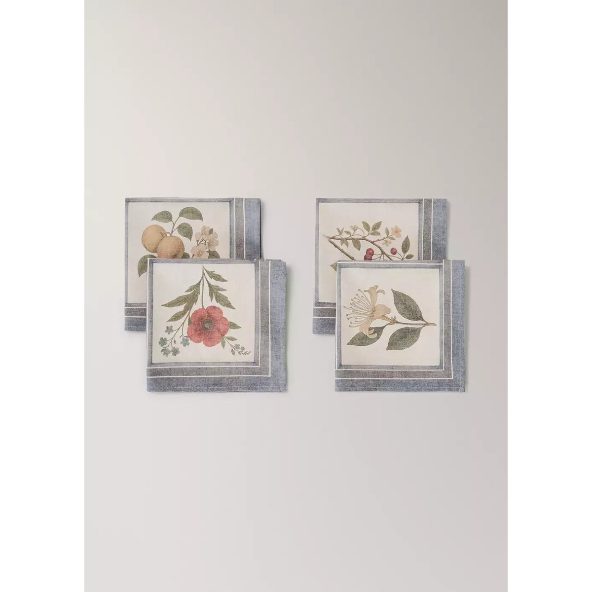 Serviettes de table en coton à imprimé herbier marron clair/pastel, MANGO HOME