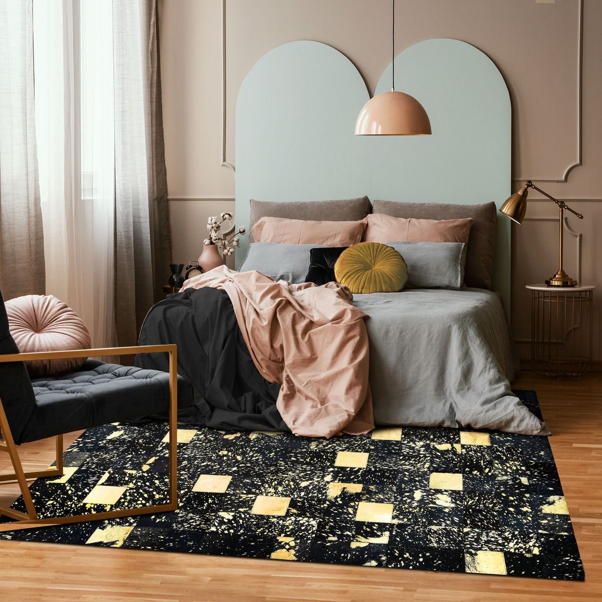 Tapis en cuir recyclé éclats CUIR PREMIUM GOLD noir, THE DECO FACTORY