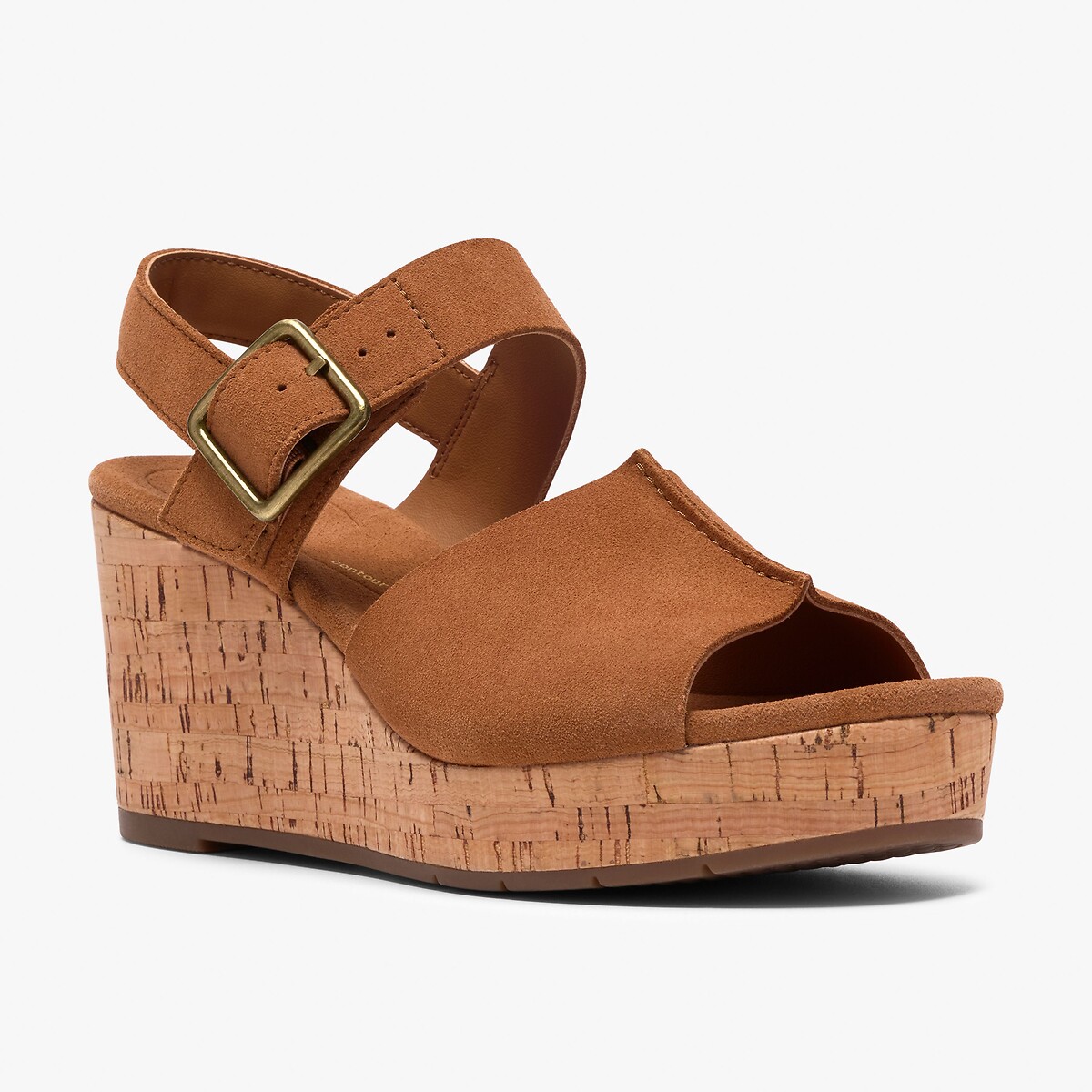Sandales compensées en cuir suède Sabina Dream tan, CLARKS